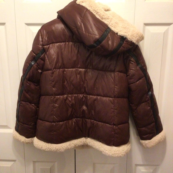 Jessica Simpson Womens Brown Hooded Faux Fur Puffer Coat Jacket Size Medium - Picture 5 of 13